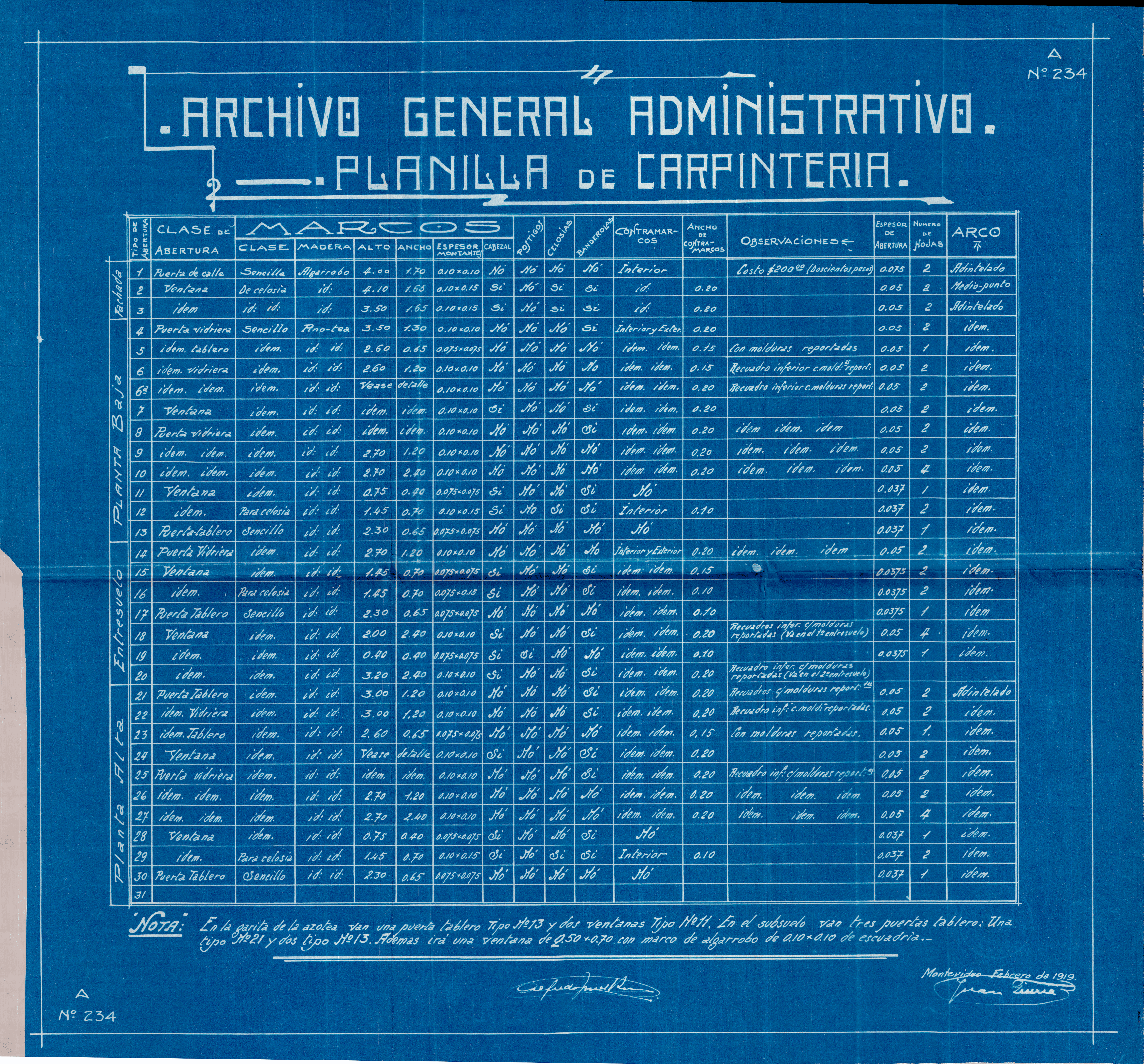 Plano en fondo azul del Archivo General Administrativo 