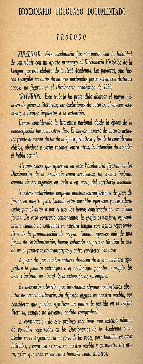 Prólogo Diccionario uruguayo documentado 