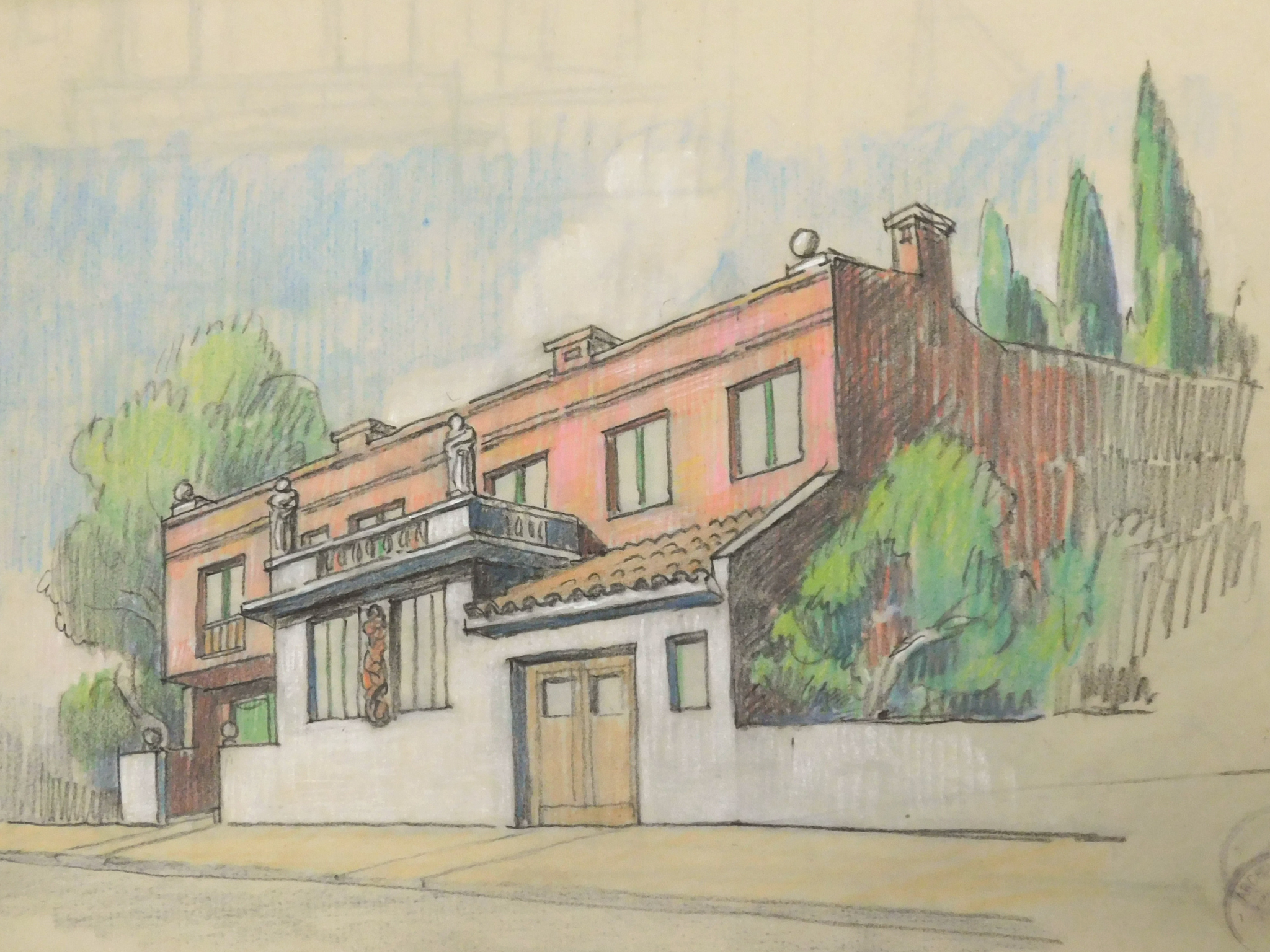 Dibujo a lápiz con color de la casa de China Zorrilla