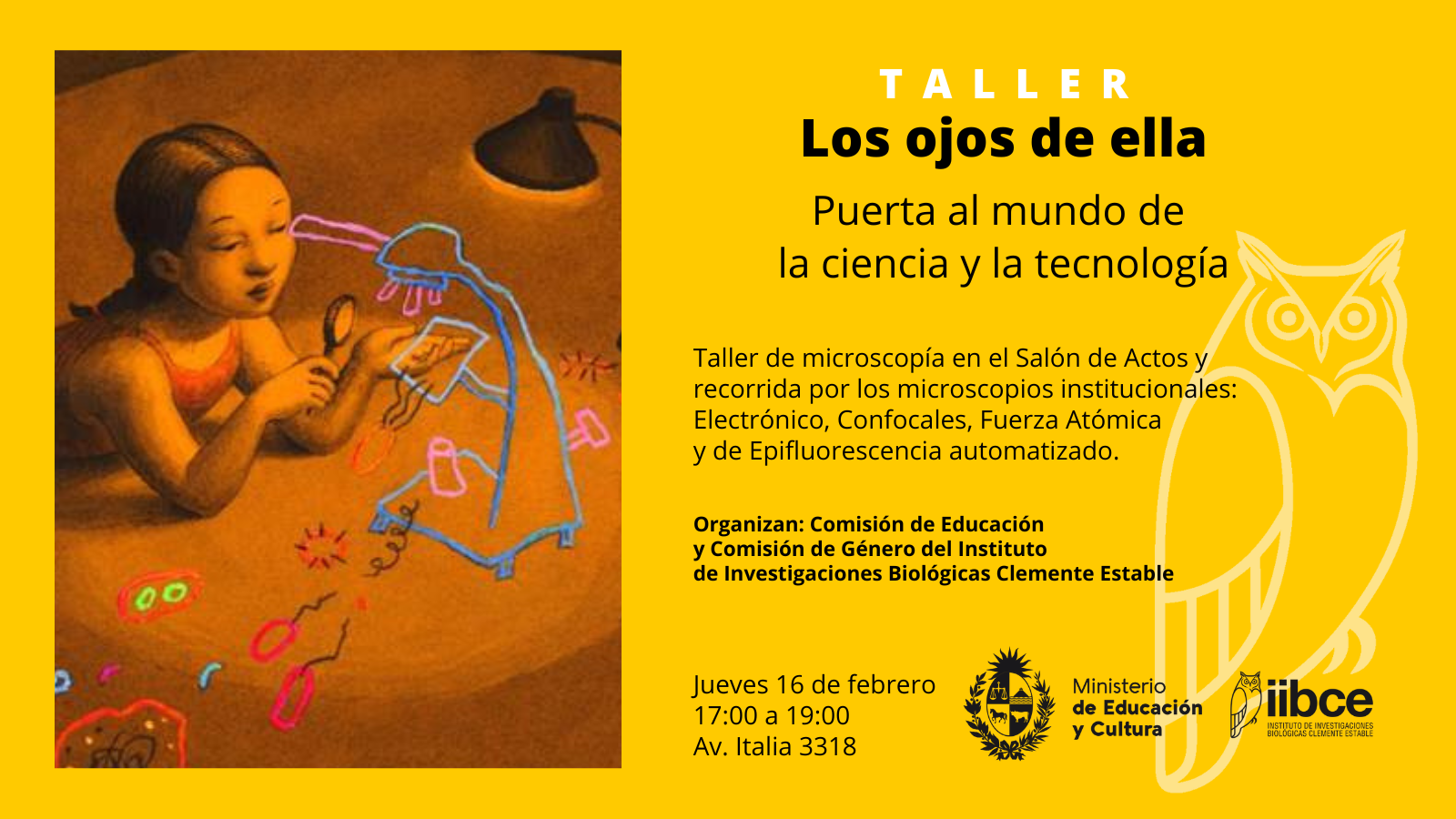 Gráfica que invita al taller de microscopía