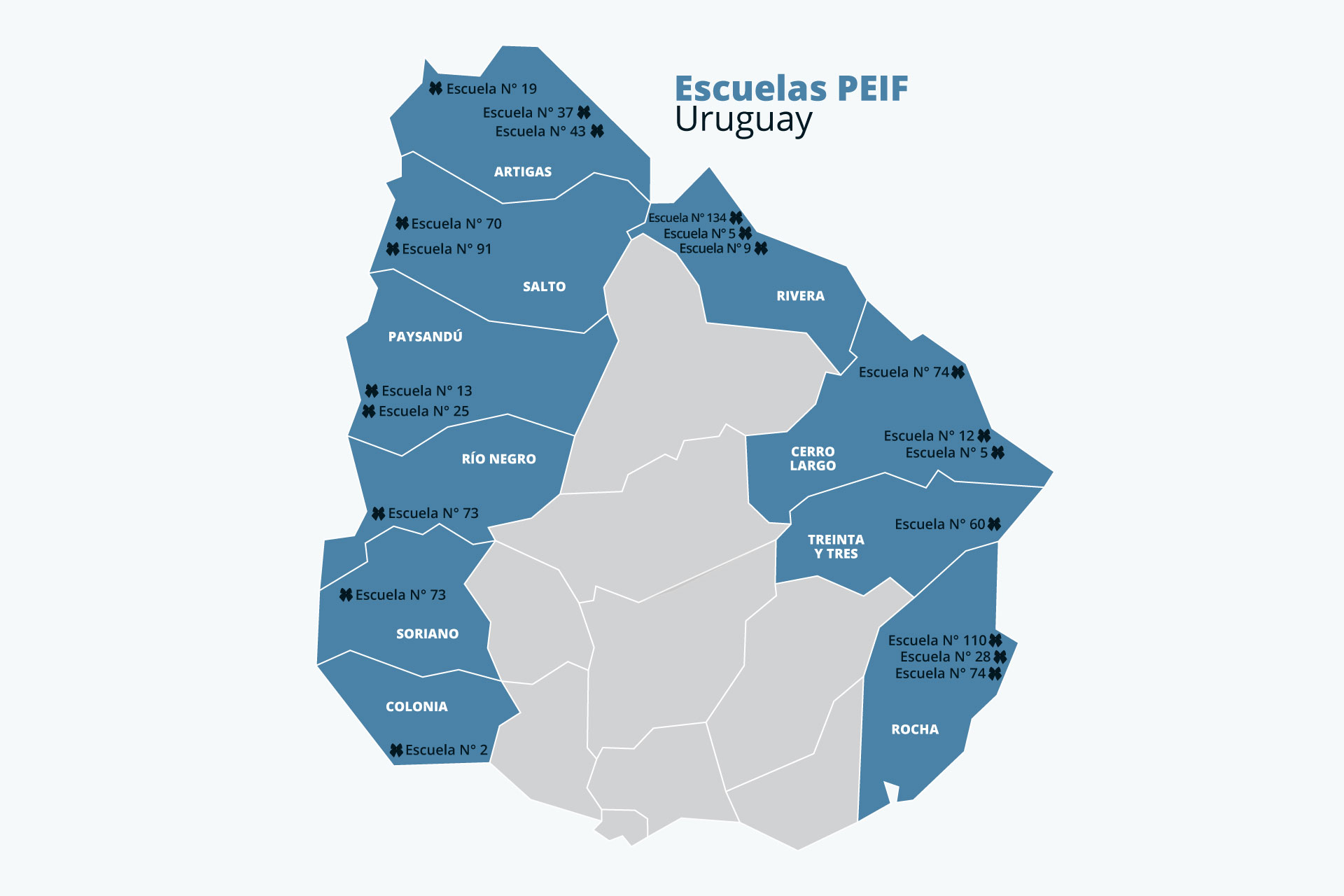 Mapa de escuelas PEIF en Uruguay