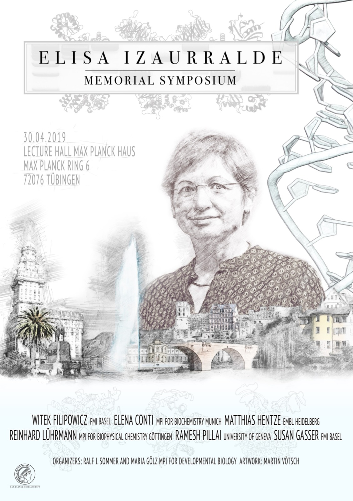 Afiche del Instituto Max Planck realizado en ocasión del Seminario en memoria de la Dra. Elisa Izaurralde