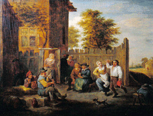 "Escena con personajes" de David Teniers, óleo sobre tela.