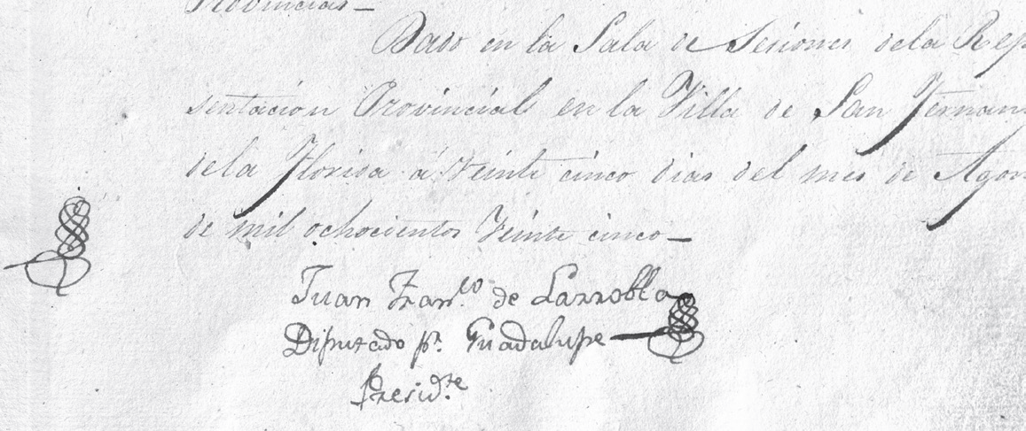 Detalle de una de las actas del 25 de agosto de 1825. Biblioteca y Archivo del Palacio Legislativo.