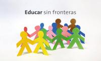 Educar sin fronteras Texto: Educar sin fronteras. Ilustración: grupo de siluetas de personas recortadas en papel.
