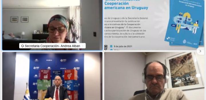 captura de pantalla con autoridades en presentación del informe sobre cooperación ibeoramericana