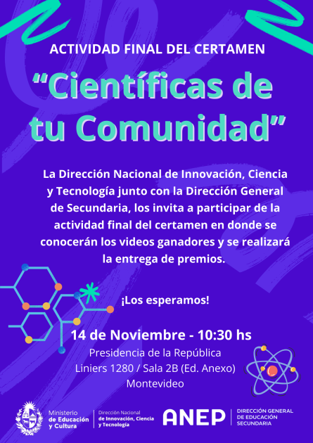 invitación entrega de premios certamen Científicas de tu Comunidad