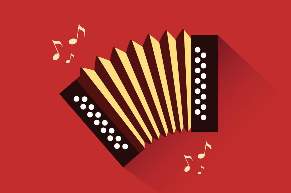 Tango del Uruguay Dibujo de bandoneón y notas musicales