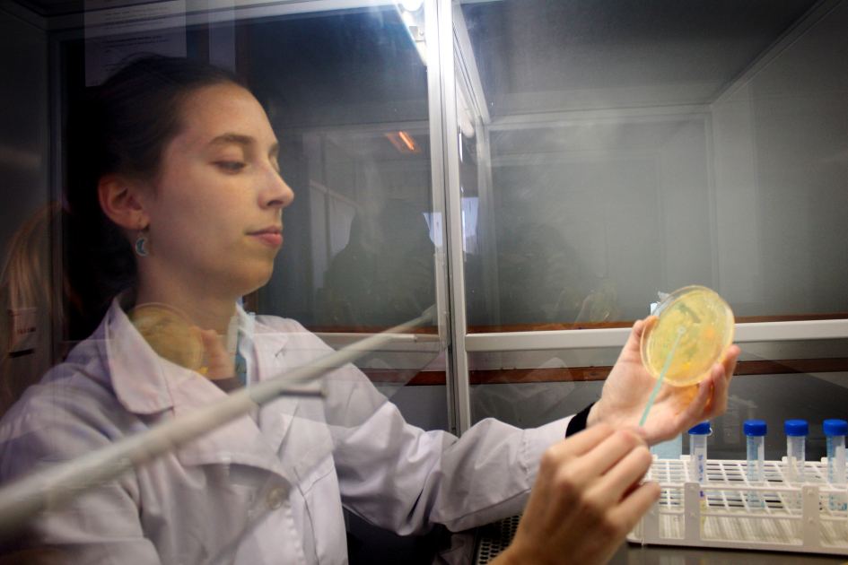 Bárbara Miller en el Laboratorio de Biofilms Microbianos del Dpto. de Microbiología del IIBCE