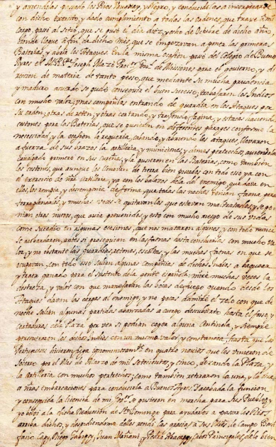 Folio 2, certificado sobre los servicios prestados por los indios. Folio 2 del certificado año 1705.