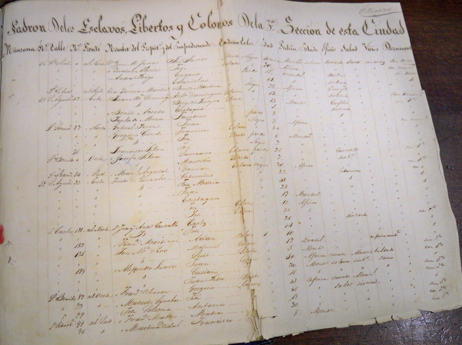 Padrón de los esclavos, libertos y colonos. 