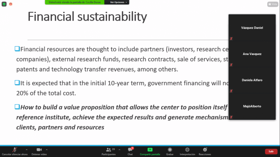 taller virtual “Financiamiento de un centro de biotecnología para la industria agroalimentaria”. 