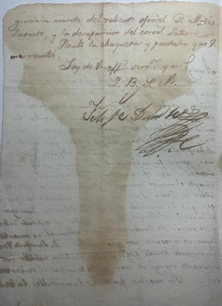 Carta de Felipe Duarte, ex MHN, caja 17, año 1825. Carta de Felipe Duarte, 12 de octubre de 1825.
