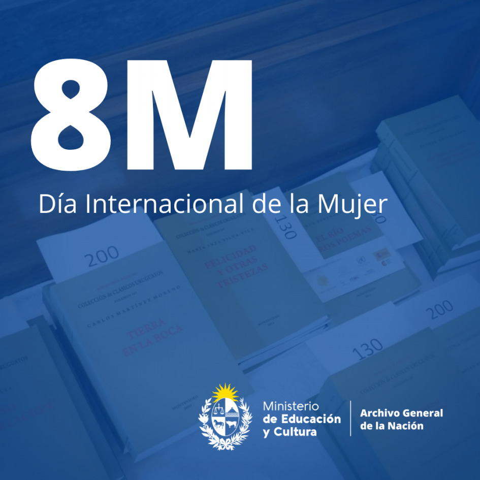 8M Día internacional de la Mujer placa con texto "8M Día internacional de la Mujer"