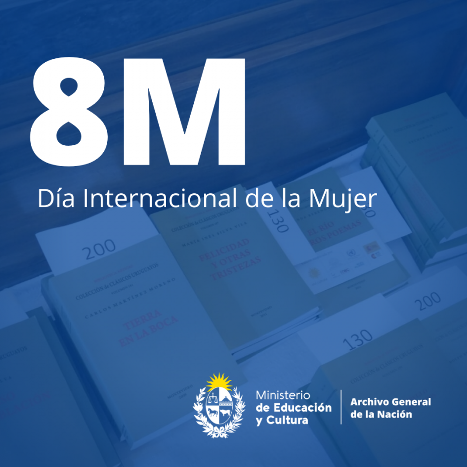 placa con texto "8M Día internacional de la Mujer"