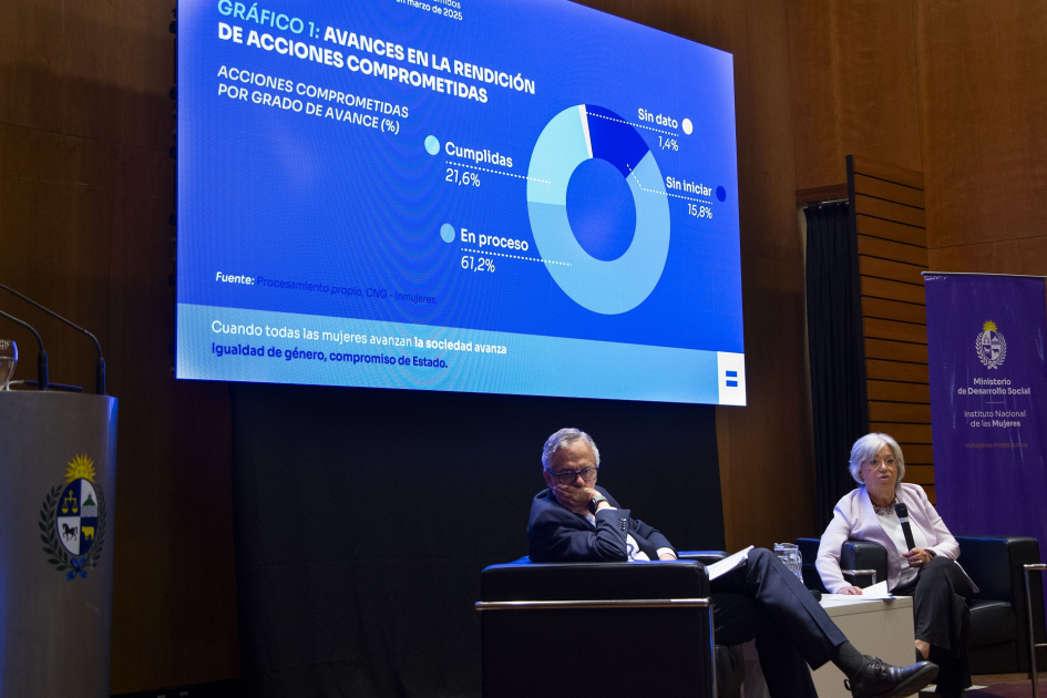 Personas en escenario durante conferencia