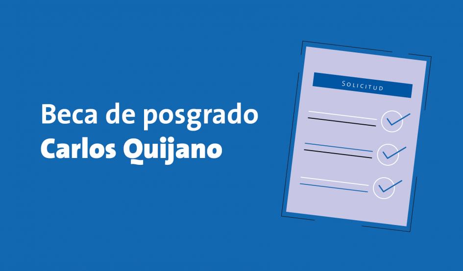 Texto: Beca de posgrado Carlos Quijano. Diseño: hoja de solicitud.