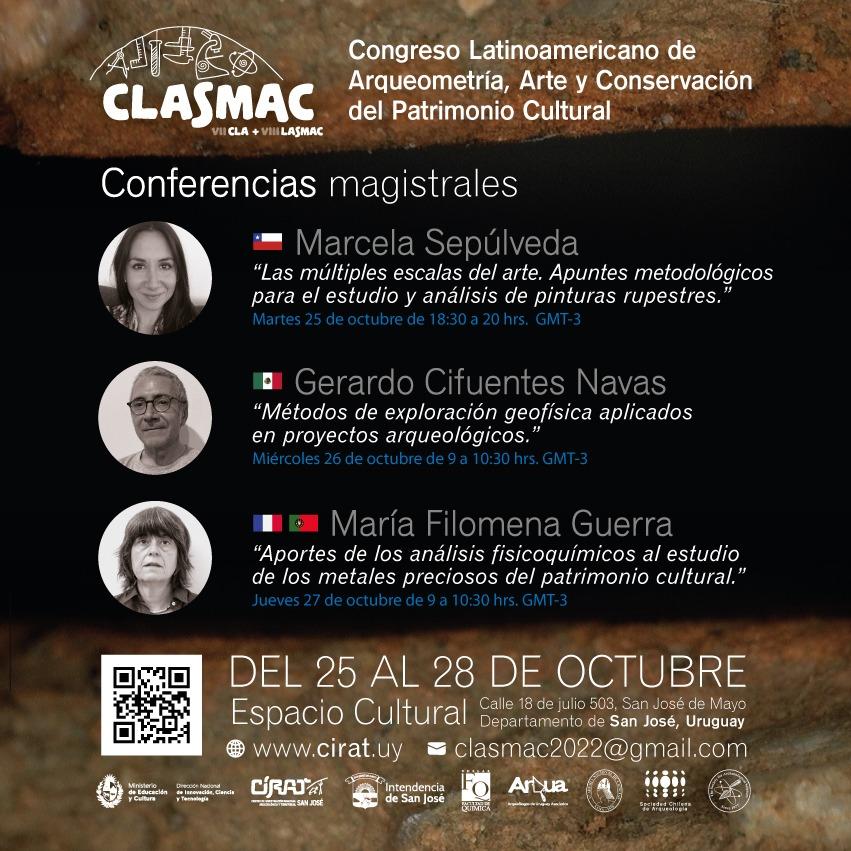 Afiche con lista de las conferencias magistrales para todo público durante el CLASMAC 2022 