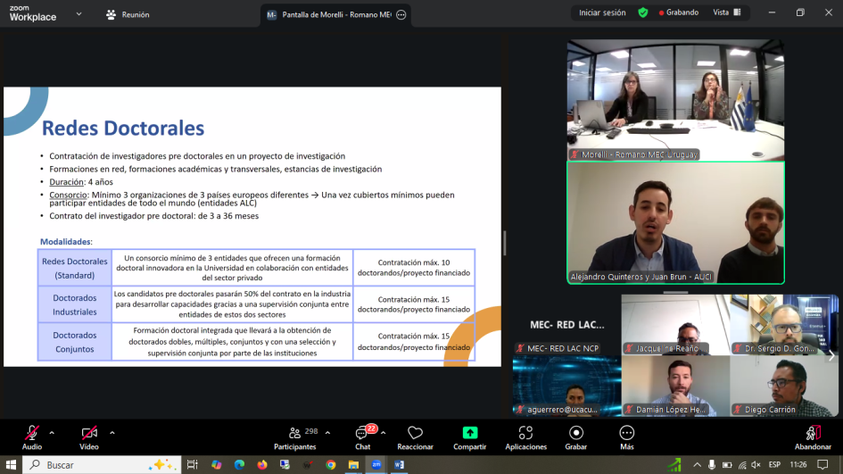 Presentación de oportunidades de las Acciones Marie Skłodowska-Curie Imagen de los participantes en la videoconferencia