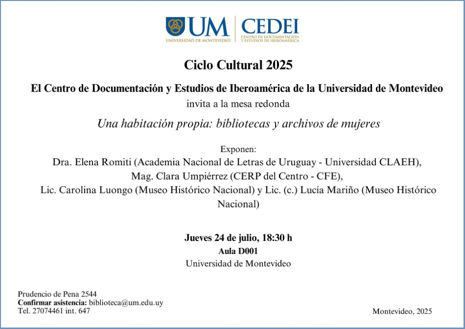 Mesa redonda: "Una habitación propia: bibliotecas y archivos de mujeres" Imagen de la invitación Mesa redonda: "Una habitación propia: bibliotecas y archivos de mujeres"