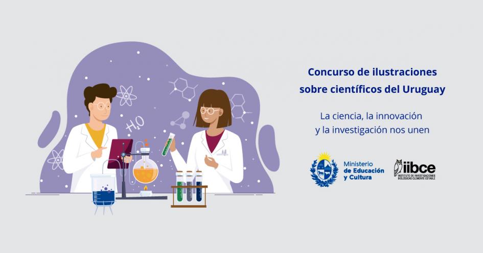 Invitación al concurso Imagen de dos investigadores y texto que anuncia el concurso