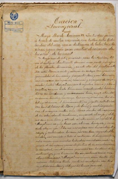 Copia de la Oración Inaugural de la Biblioteca Pública