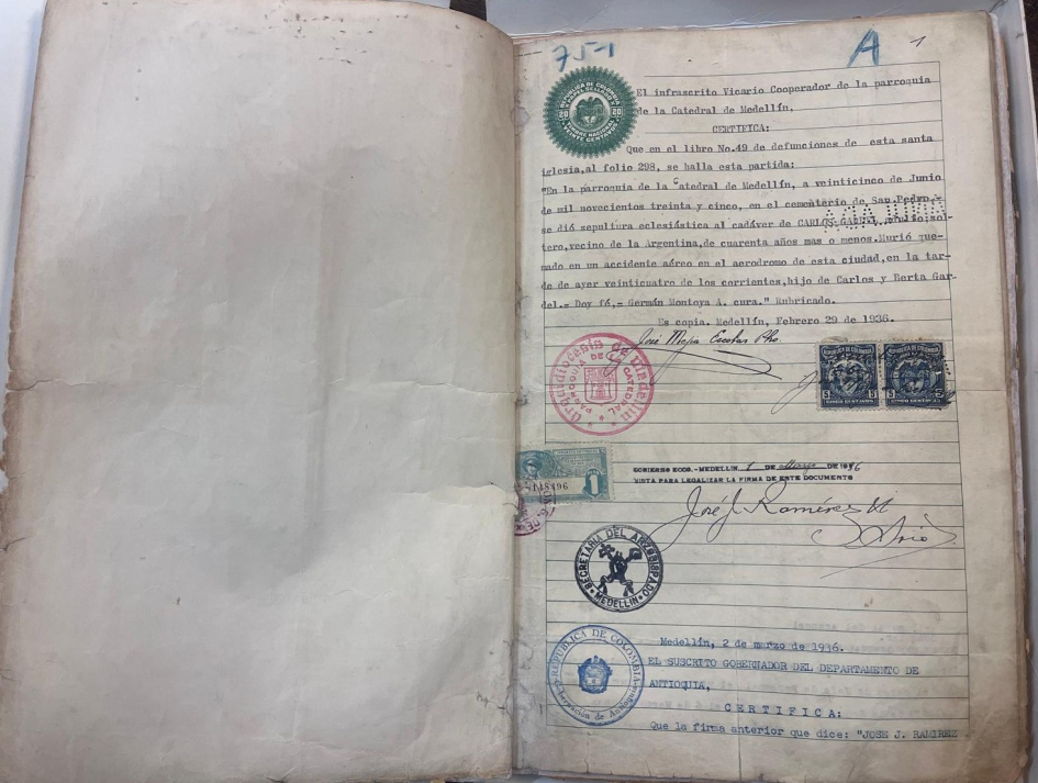 Folio 1 de la sucesión de Carlos Gardel.