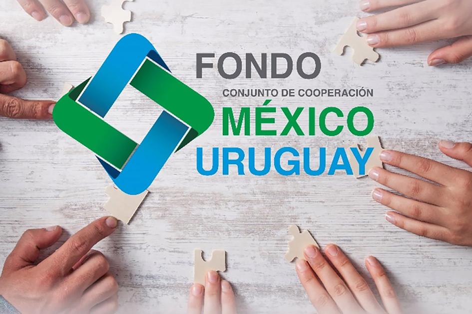 Cooperación Uruguay - México Imagen en la que aparecen manos sobre una mesa, sobre ellas el logo del Fondo