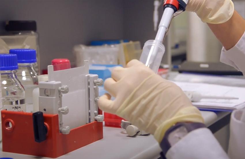 Científica trabajando Científica trabajando con tubo de ensayo