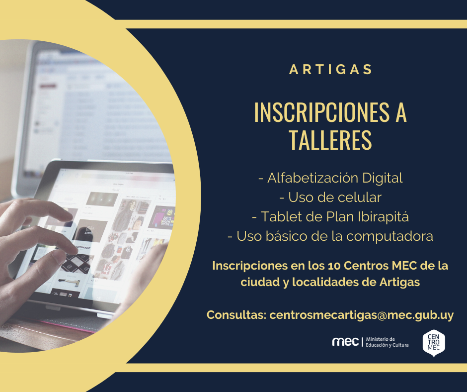 Flyer inscripiones a talleres en Artigas y localidades