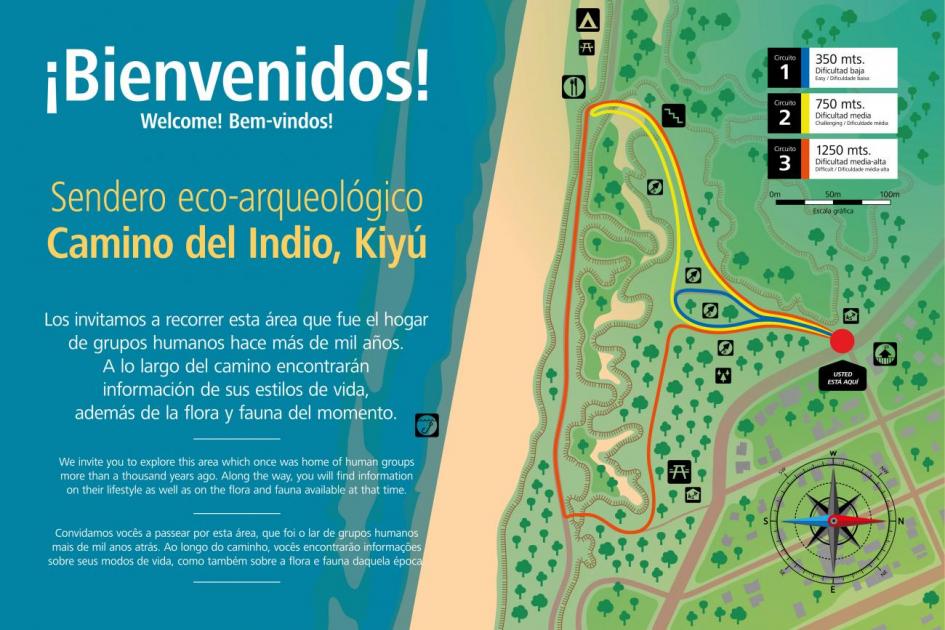 Cartel inicial del Sendero Camino del Indio, en Kiyú Cartel de bienvenida al Sendero Camino del Indio, en Kiyú