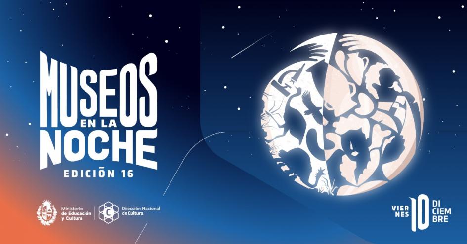 Gráfica Gráfica de la Noche de los Museos y abajo de este título dice Edición 16. A la derecha está el día
