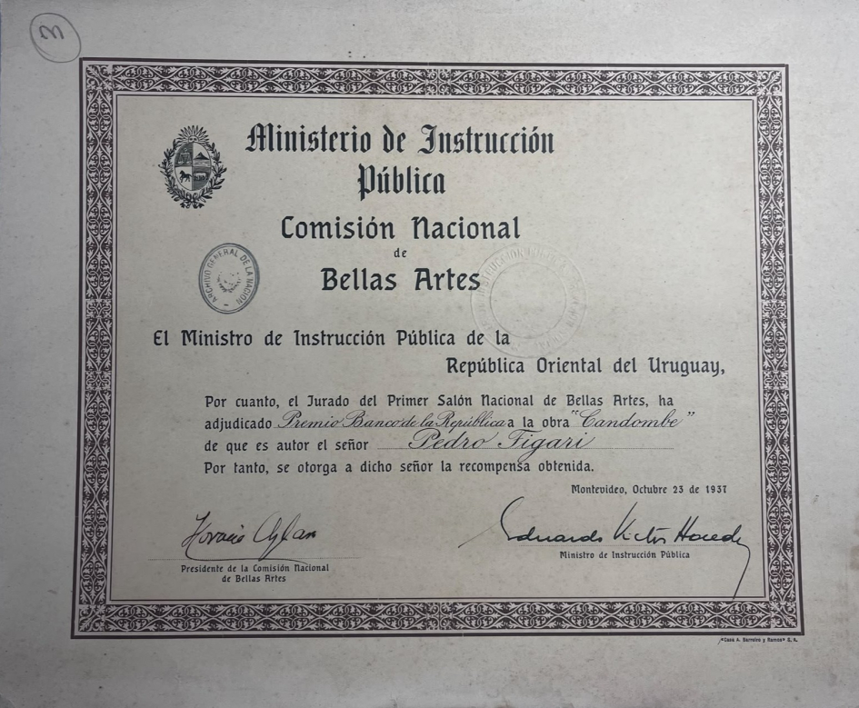 Premio del Banco República a la obra "Candombe". Premio del Banco República a la obra "Candombe".