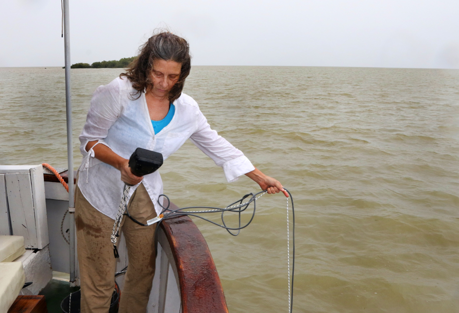 Claudia Piccini estudiando el agua del Río de la Plata Claudia Piccini estudiando el agua del Río de la Plata