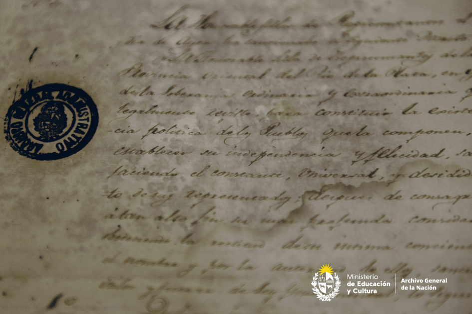 Imagen de parte de una foja del documento manuscrito de la Declaratoria de la Independencia.