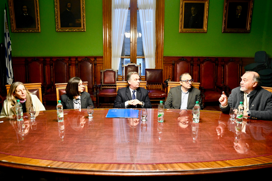 Estudiantes de Notariado realizarán pasantías en la Dirección General de Registros Plano general de la mesa con las autoridades conversando
