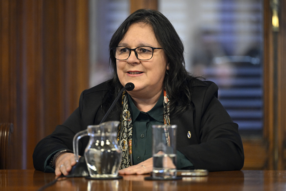 Gabriela Verde hablando al público
