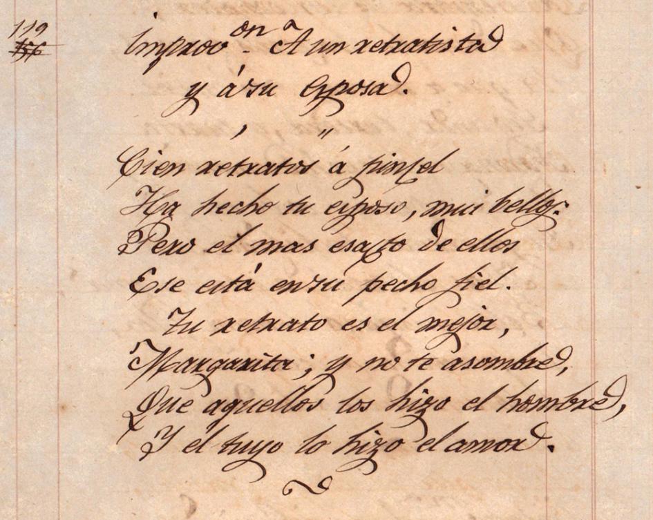 A un retratista y su esposa Hoja con letra escrita en cursiva