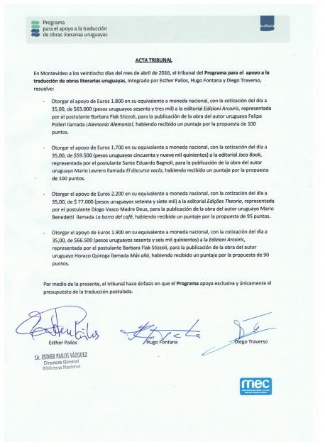 Acta del tribunal - Programa para el apoyo a la traducción Acta del tribunal - Programa para el apoyo a la traducción
