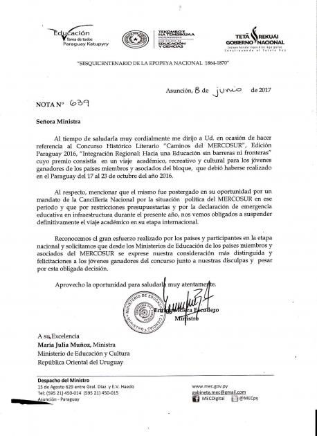 Carta_Ministro de Educación de Paraguay Carta_Ministro de Educación de Paraguay