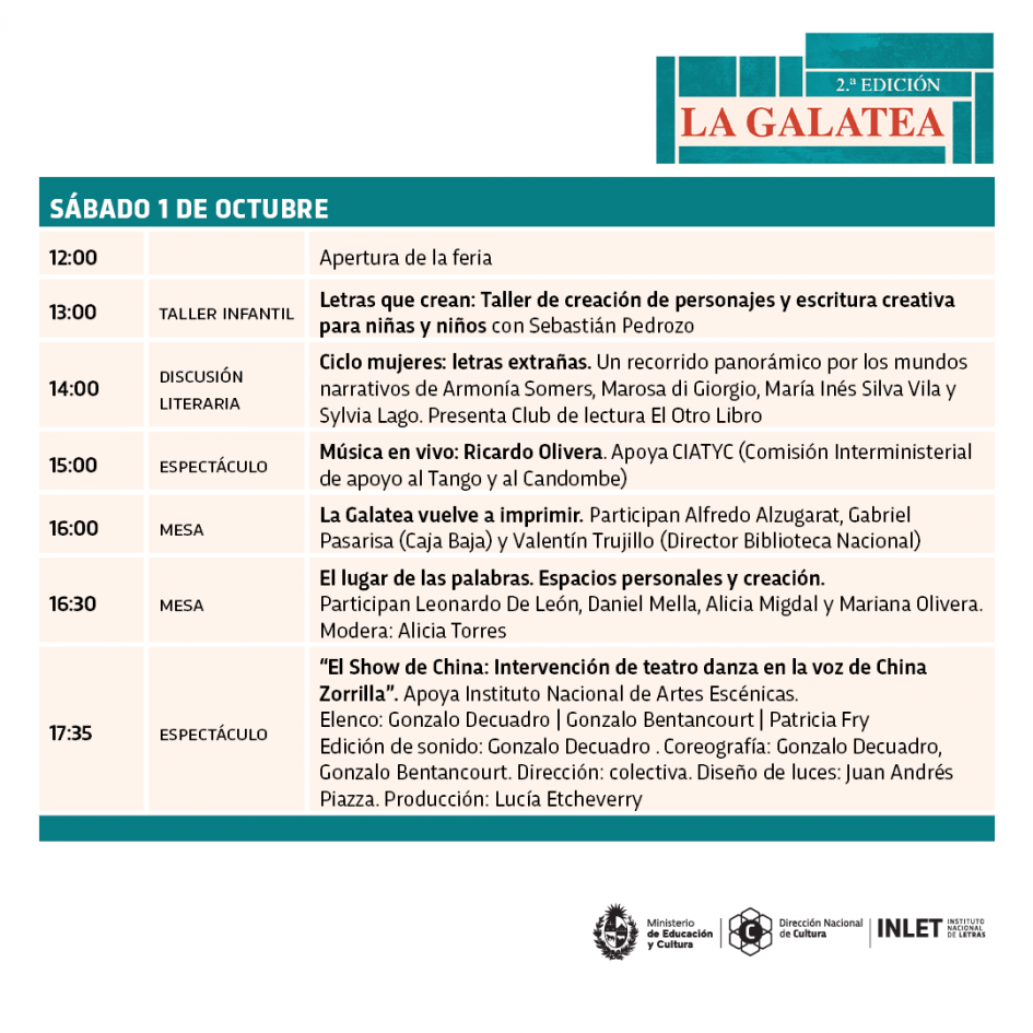 Programa de actividades sábado 1.° | 2.ª edición de «La Galatea» Programa de actividades sábado 1.° | 2.ª edición de «La Galatea»
