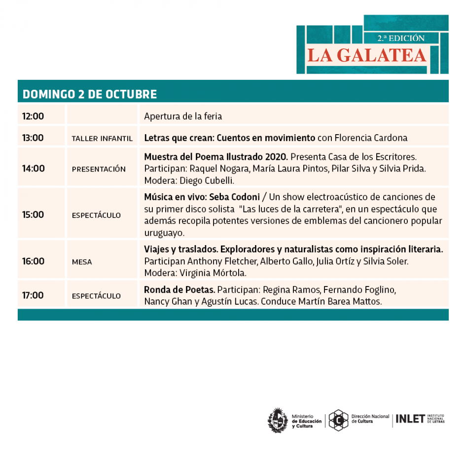 Programa de actividades domingo 2.° | 2.ª edición de «La Galatea» Programa de actividades domingo 2.° | 2.ª edición de «La Galatea»