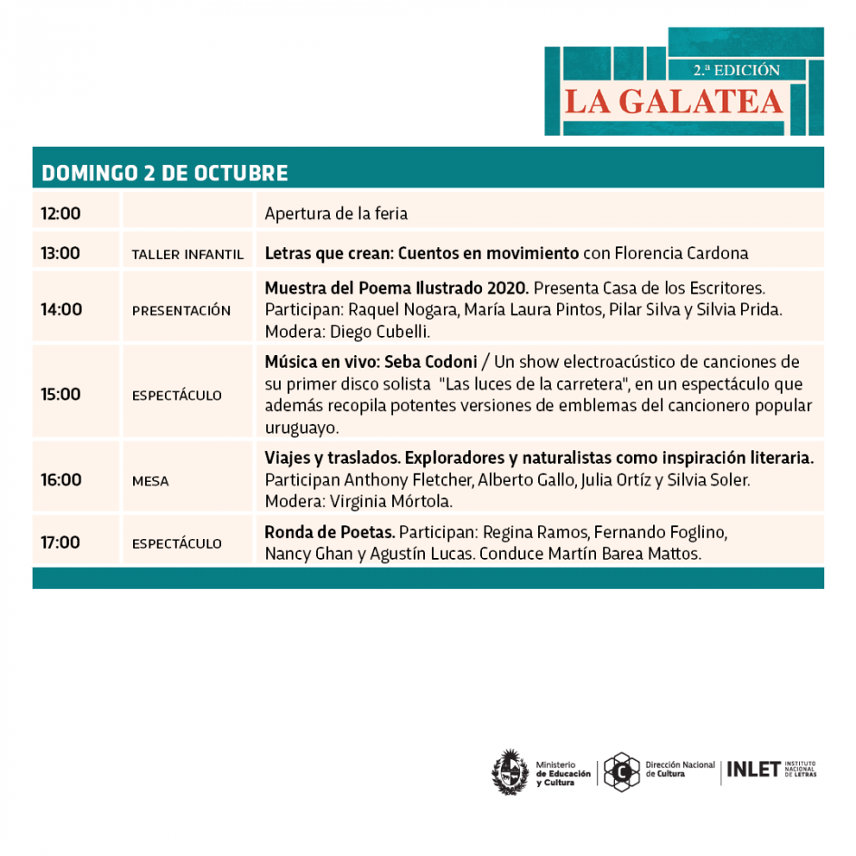 Programa de actividades domingo 2.° | 2.ª edición de «La Galatea»