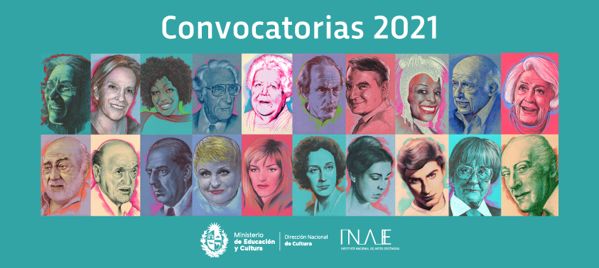 Composición de 20 retratos de referentes de las artes escénicas de Uruguay