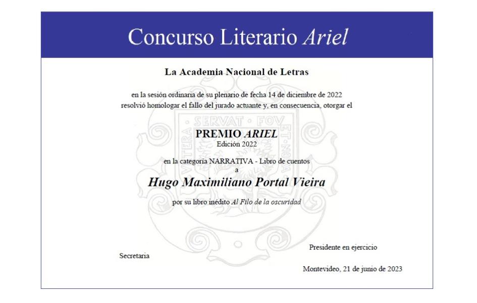 Diploma Premio Ariel 2022 Imagen del Diploma Premio Ariel 2022