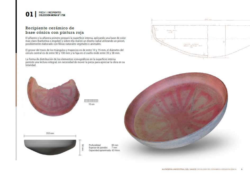 Imagen 5 - Alfarería Ancestral del Sauce. Catálogo de Cerámica Arqueológica Imagen 5 del catálogo, recipiente cerámico de base cónica con pintura roja