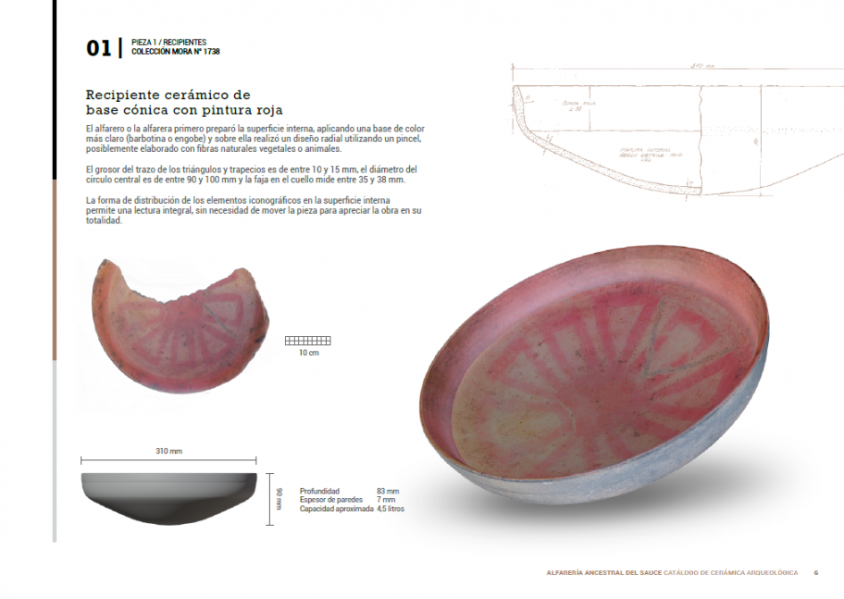 Imagen 5 del catálogo, recipiente cerámico de base cónica con pintura roja