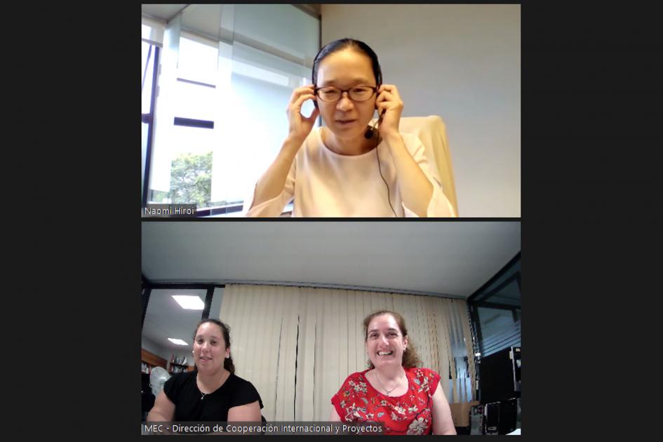 Uruguay y Japón acuerdan colaboración en formación Captura de pantalla de videoconferencia con JICA