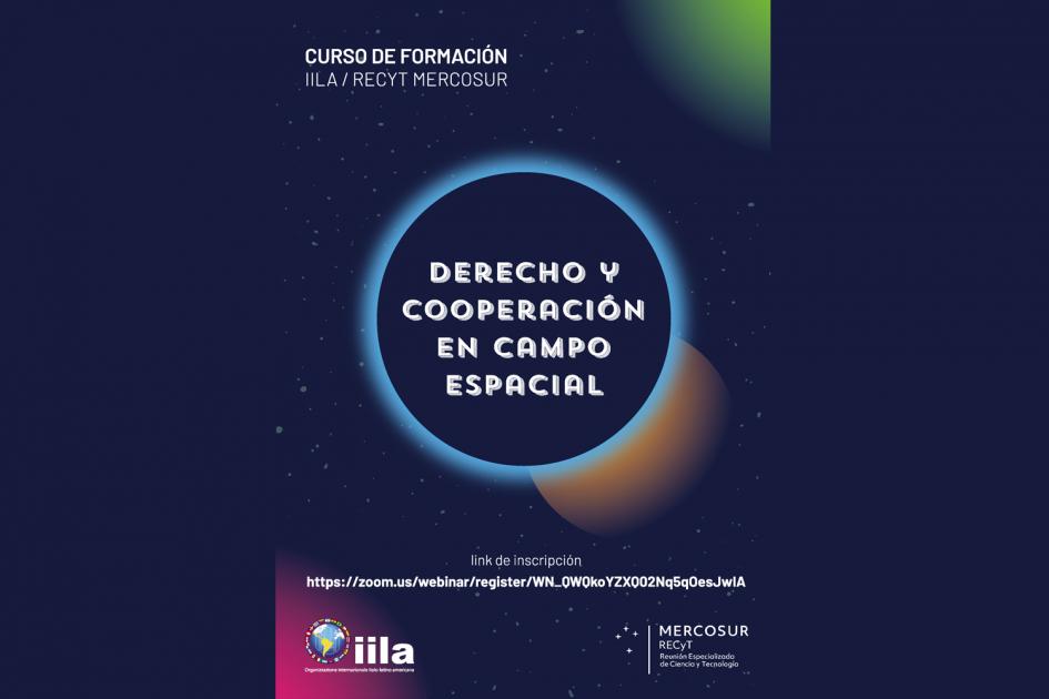 afiche curso Derecho y Cooperación en campo espacial
