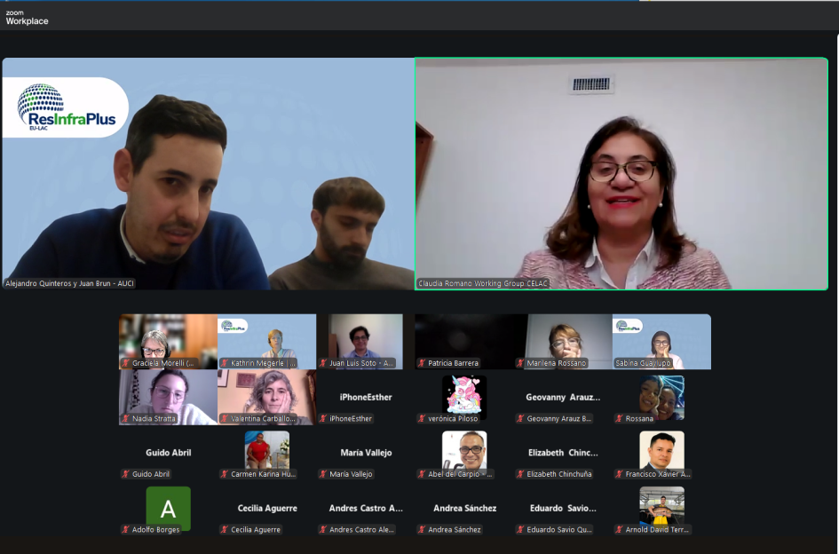 Taller sobre Infraestructuras de Investigación Imagen de los participantes en la videoconferencia